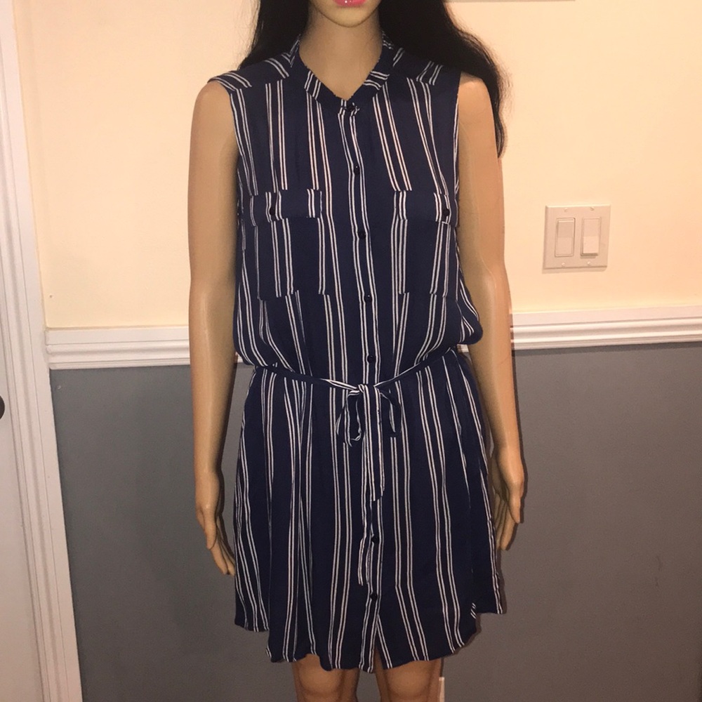 White and Navy Blue Pin Stripped Dress.